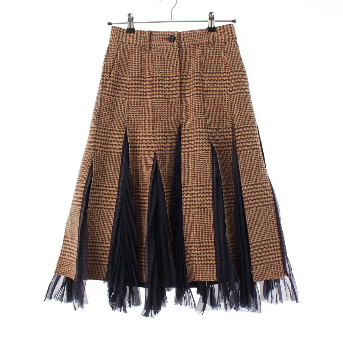 乐天商城 - サカイ Sacai 18年 ウール プリーツ フレア スカート 18-04029 ブラウン×ブルー系 1【中古】【正規品保証】