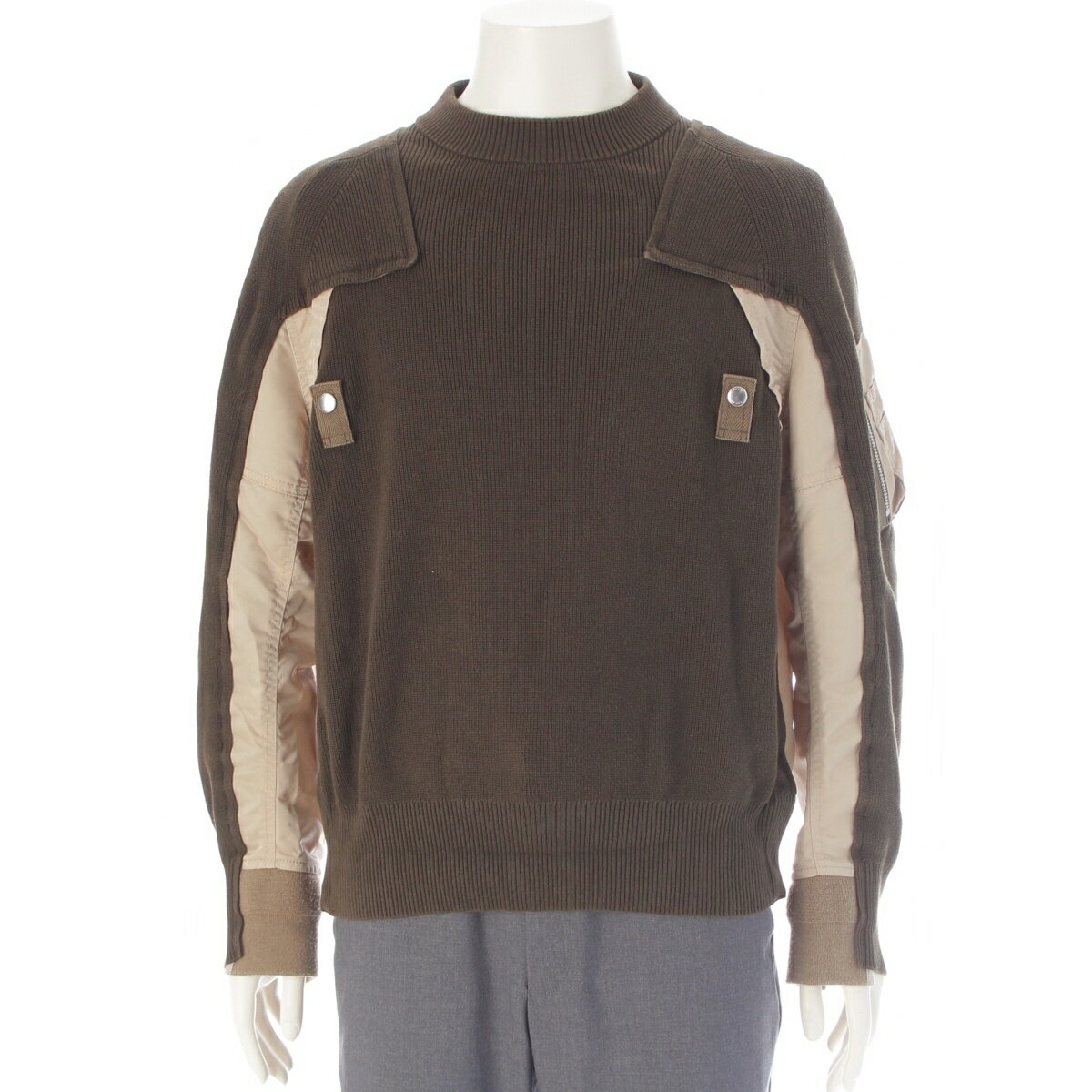 乐天商城 - サカイ Sacai 22年 MA-1 ニット ドッキング スウェットシャツ トップス 22-02713M カーキ 1【中古】【正規品保証】
