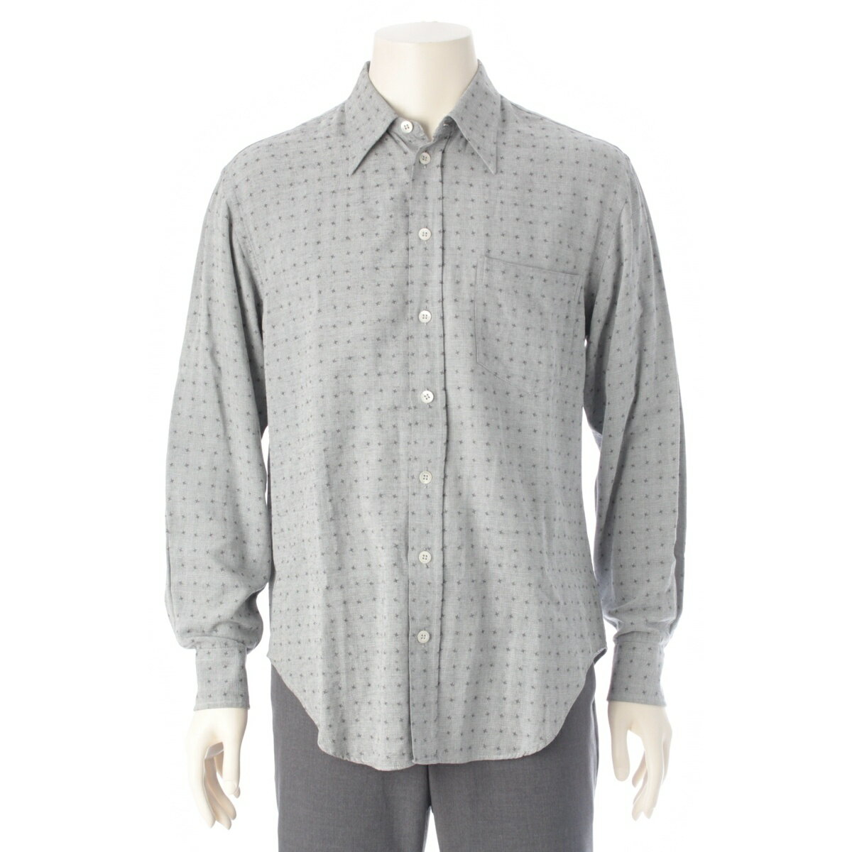 乐天商城 - ジョルジオアルマーニ GIORGIO ARMANI 90s ヴィンテージ 総柄 千鳥柄 シェルボタン 長袖シャツ トップス グレー 39【中古】【正規品保証】