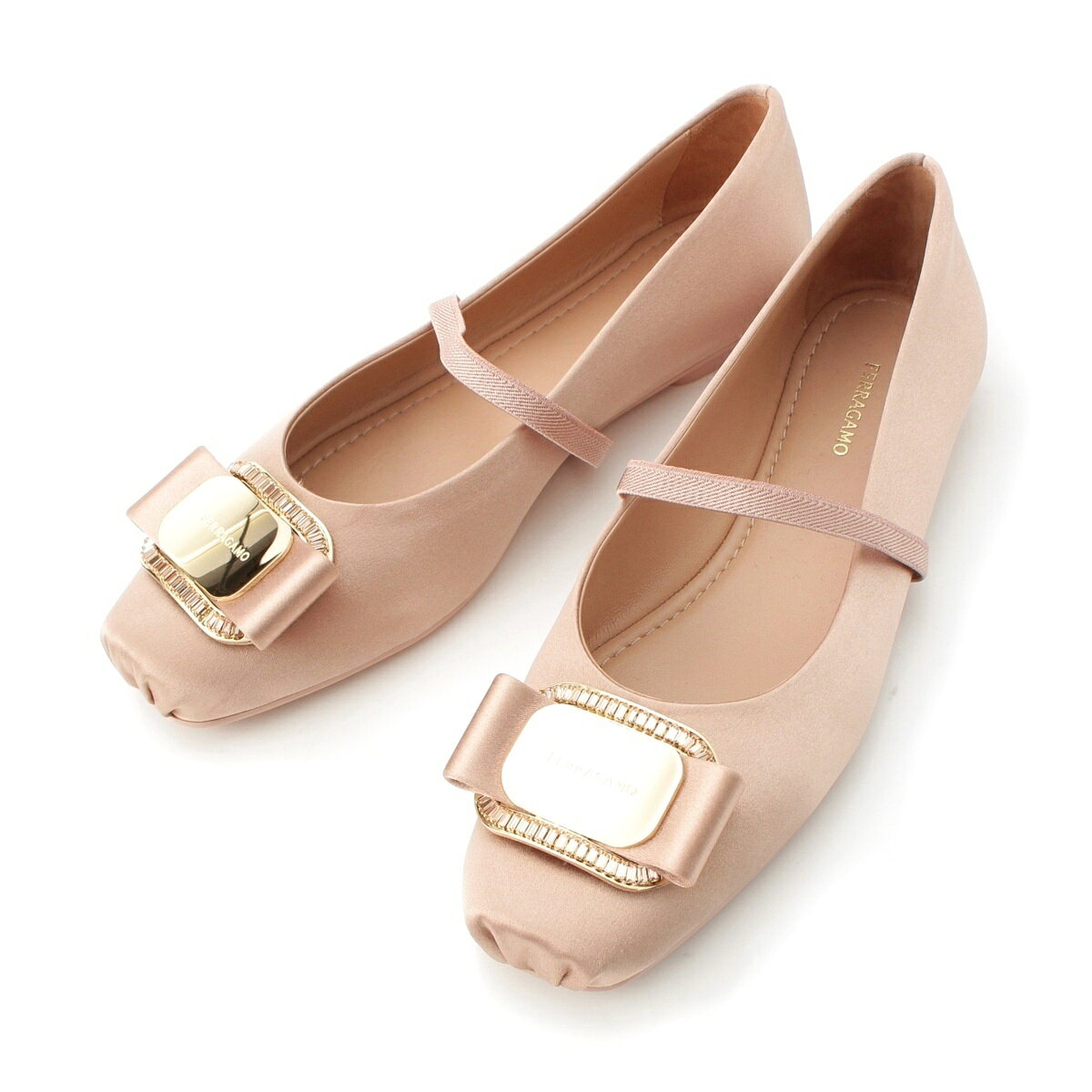 乐天商城 - サルヴァトーレフェラガモ Salvatore Ferragamo ヴァラ サテン プレート ロゴ バレリーナ パンプス 01I682 ピンク 6 1/2【中古】【正規品保証】