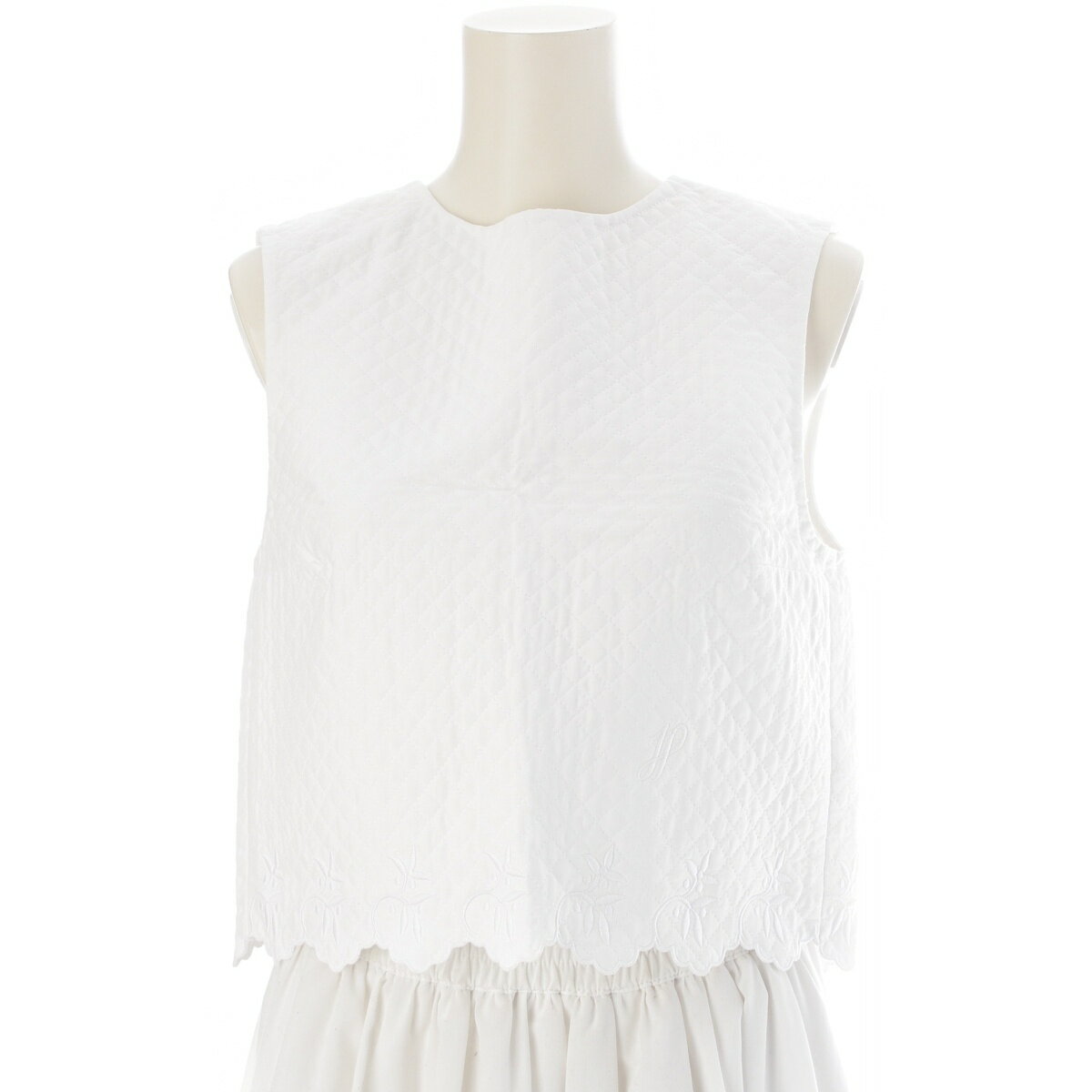 乐天商城 - パトゥ Patou 25SS キルティング ボタニカル エンブロイダリー 刺繍 ベスト ジレ 25S-T0160-0210 ホワイト 36【中古】【正規品保証】