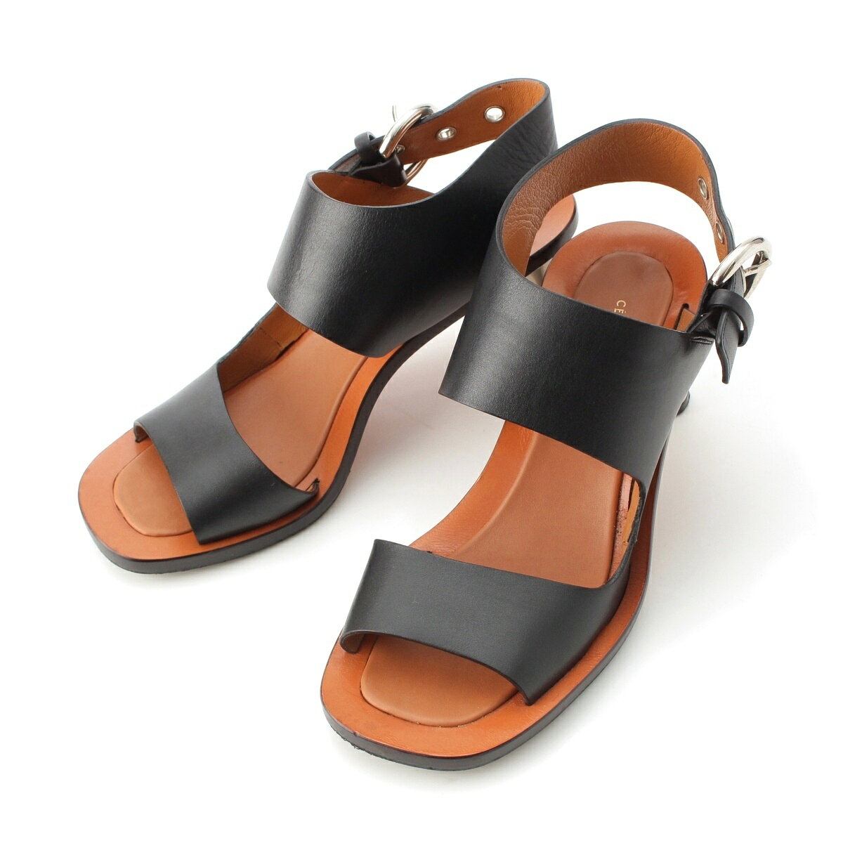 乐天商城 - セリーヌ CELINE フィービー期 ヒール バックル サンダル ブラック 37.5【中古】【正規品保証】