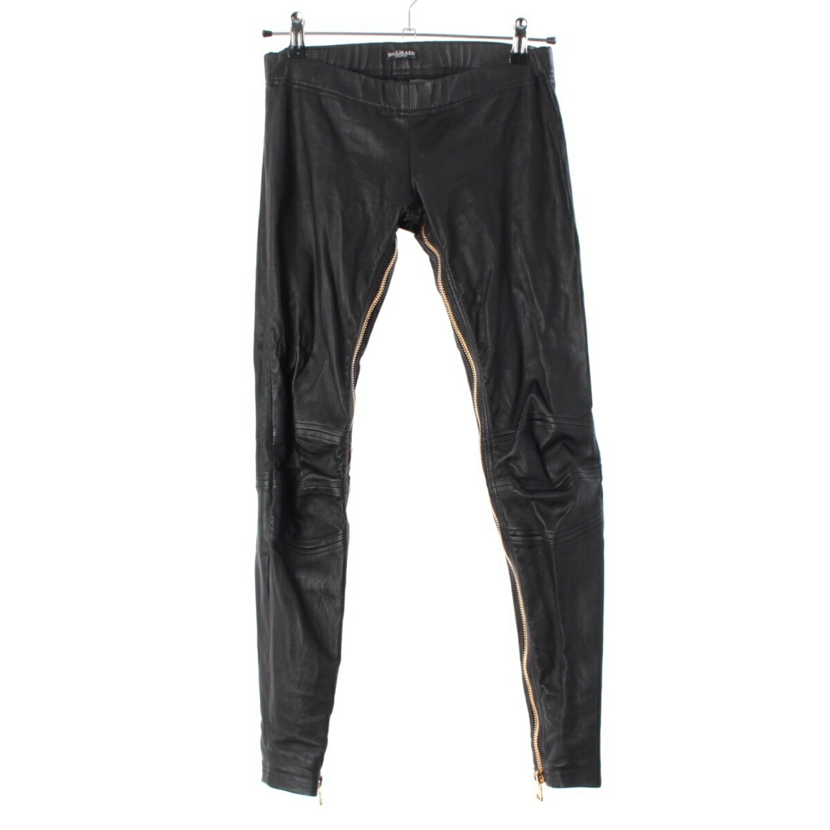 Rakuten - バルマン BALMAIN ラムスキン ジップデザイン バイカー パンツ ブラック 38【中古】【正規品保証】