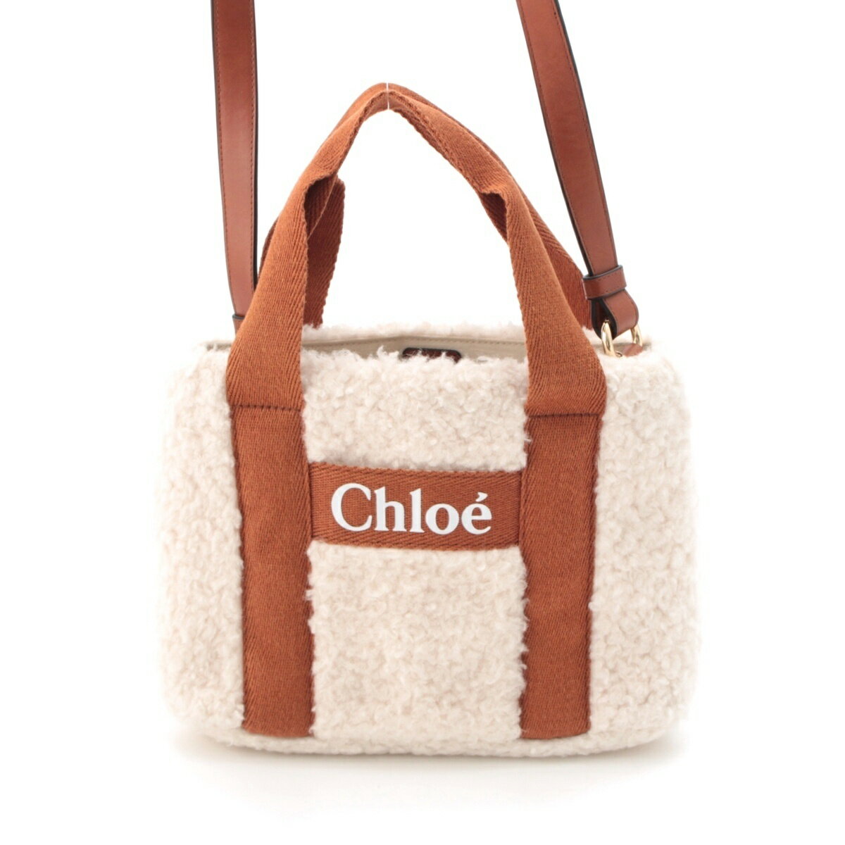 クロエ Chloe ボア 2WAY ハンドバッグ C10323 ホワイト ブラウン【中古】【正規品保証】
