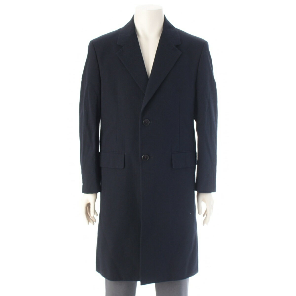 乐天商城 - プラダ PRADA 24年 コットン シアサッカー チェスター ジャケット コート ネイビー 50R【中古】【正規品保証】