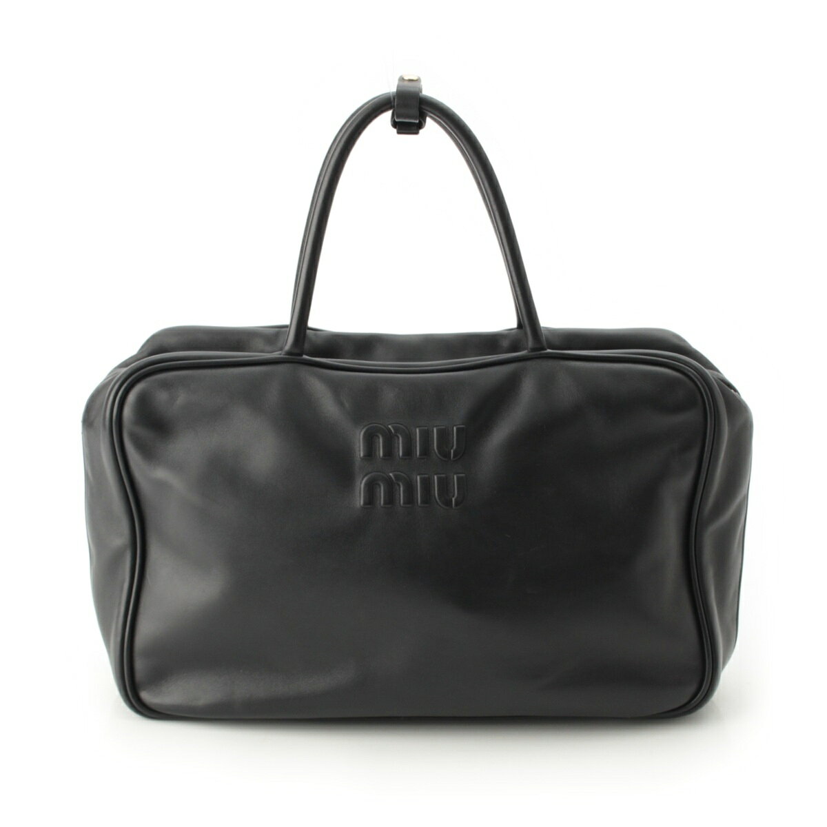 Rakuten - ミュウミュウ MIUMIU レザー ロゴ ボー ハンドバッグ ブラック【中古】【正規品保証】