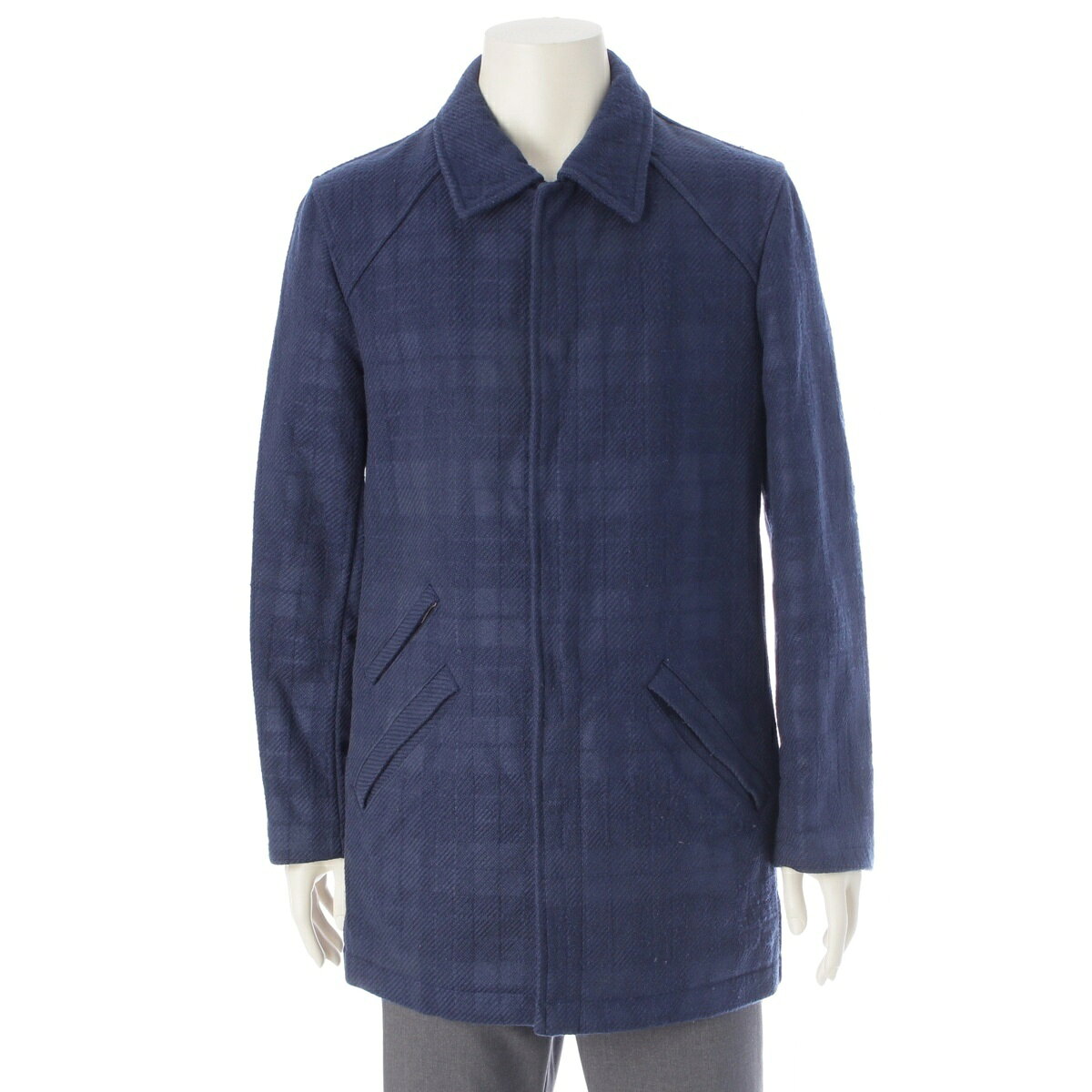 乐天商城 - コムデギャルソンオム COMME des GARCONS HOMME AD2000 00AW 田中オム スナップボタン チェック ステンカラーコート HJ-070700 ブルー M【中古】【正規品保証】