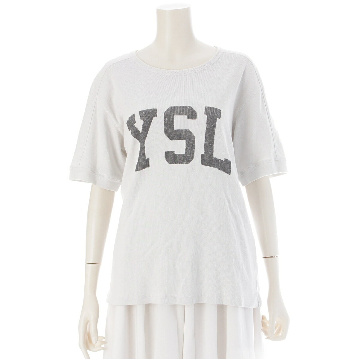 乐天商城 - サンローラン SAINT LAURENT 21年 YSL ロゴ 刺繍 プリント カットソー 半袖 トップス 672370 オフホワイト XS【中古】【正規品保証】
