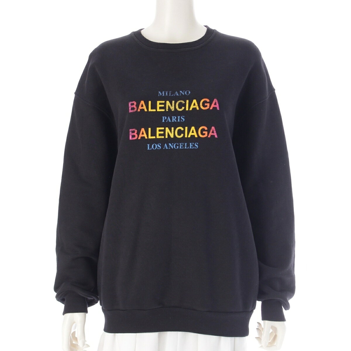 乐天商城 - バレンシアガ BALENCIAGA 17年 ロゴプリント クルーネック トレーナー スウェット トップス 501980 ブラック XS【中古】【正規品保証】