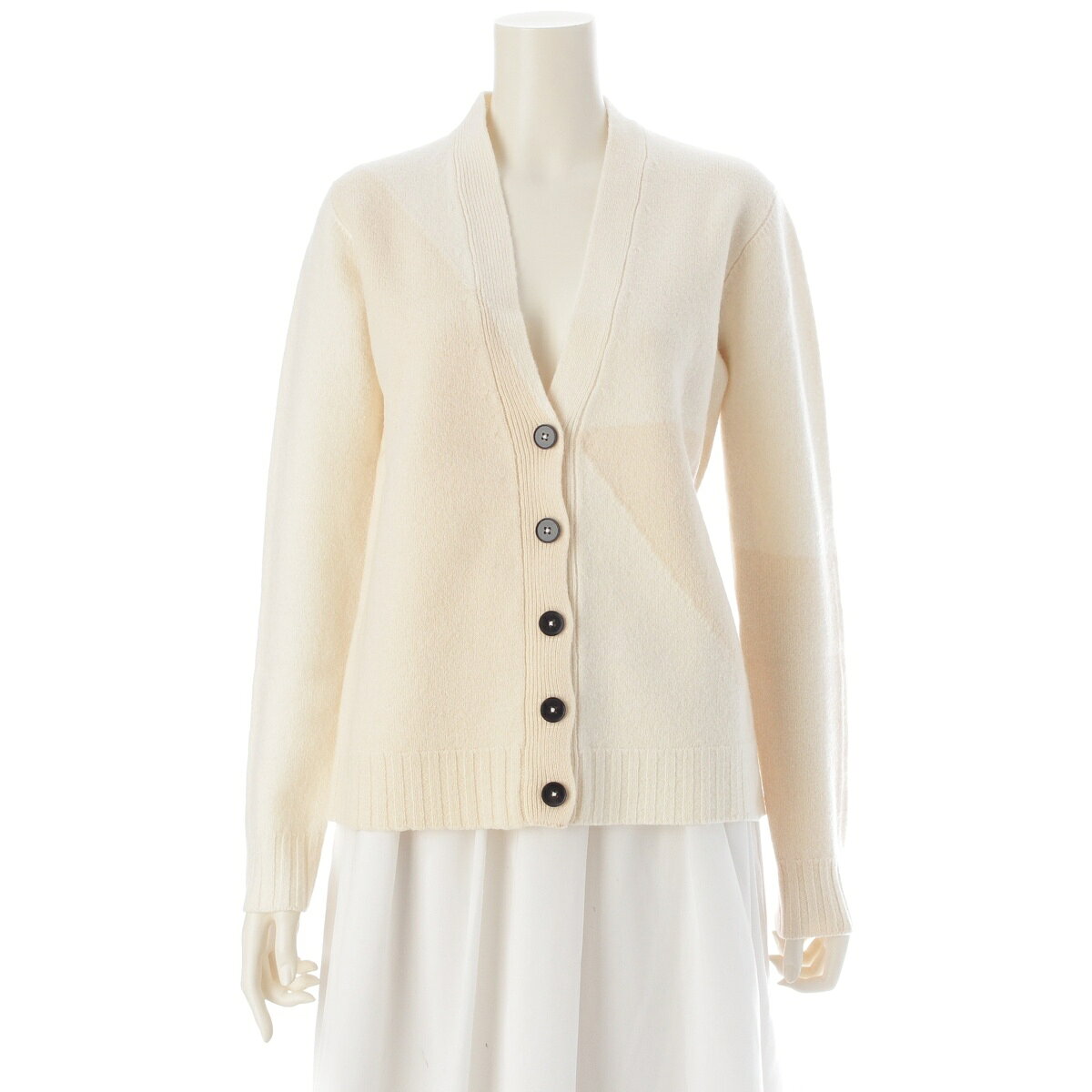 乐天商城 - ジルサンダー JIL SANDER 23SS ウール バイカラー ニット カーディガン トップス J52GP0008 ベージュ オフホワイト 34【中古】【正規品保証】