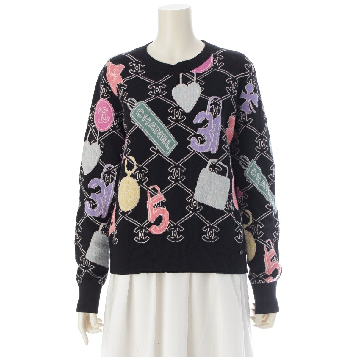 乐天商城 - シャネル CHANEL 2022 カシミヤ ココマーク アイコン ニット セーター トップス P72298 ブラック×マルチカラー 40【中古】【正規品保証】
