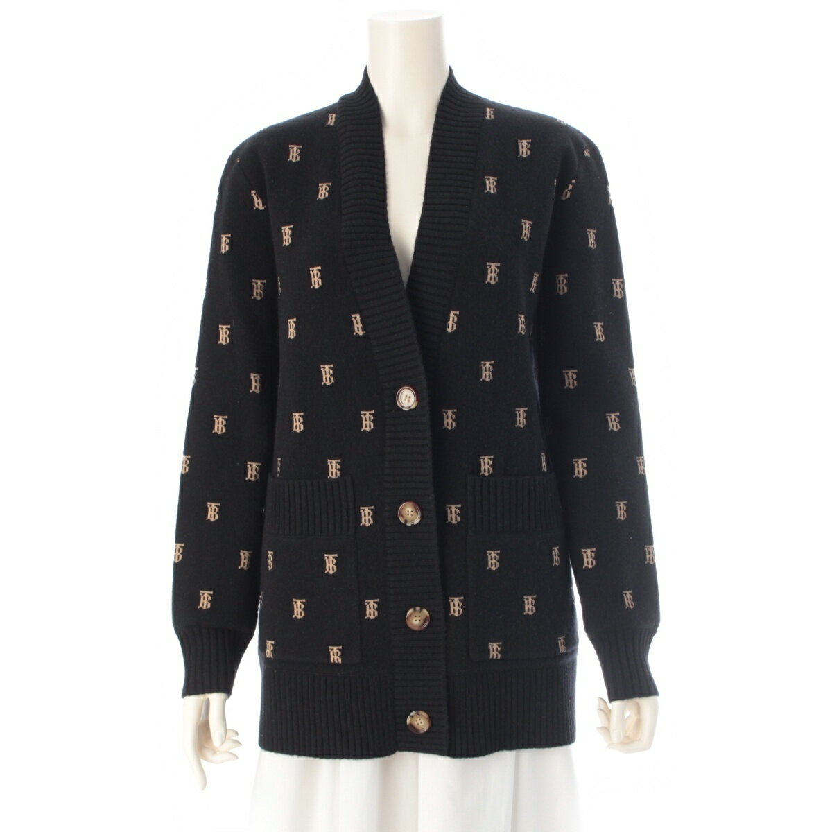 乐天商城 - バーバリー BURBERRY ウール カシミヤ TBロゴ カーディガン 8021033 ブラック XS【中古】【正規品保証】