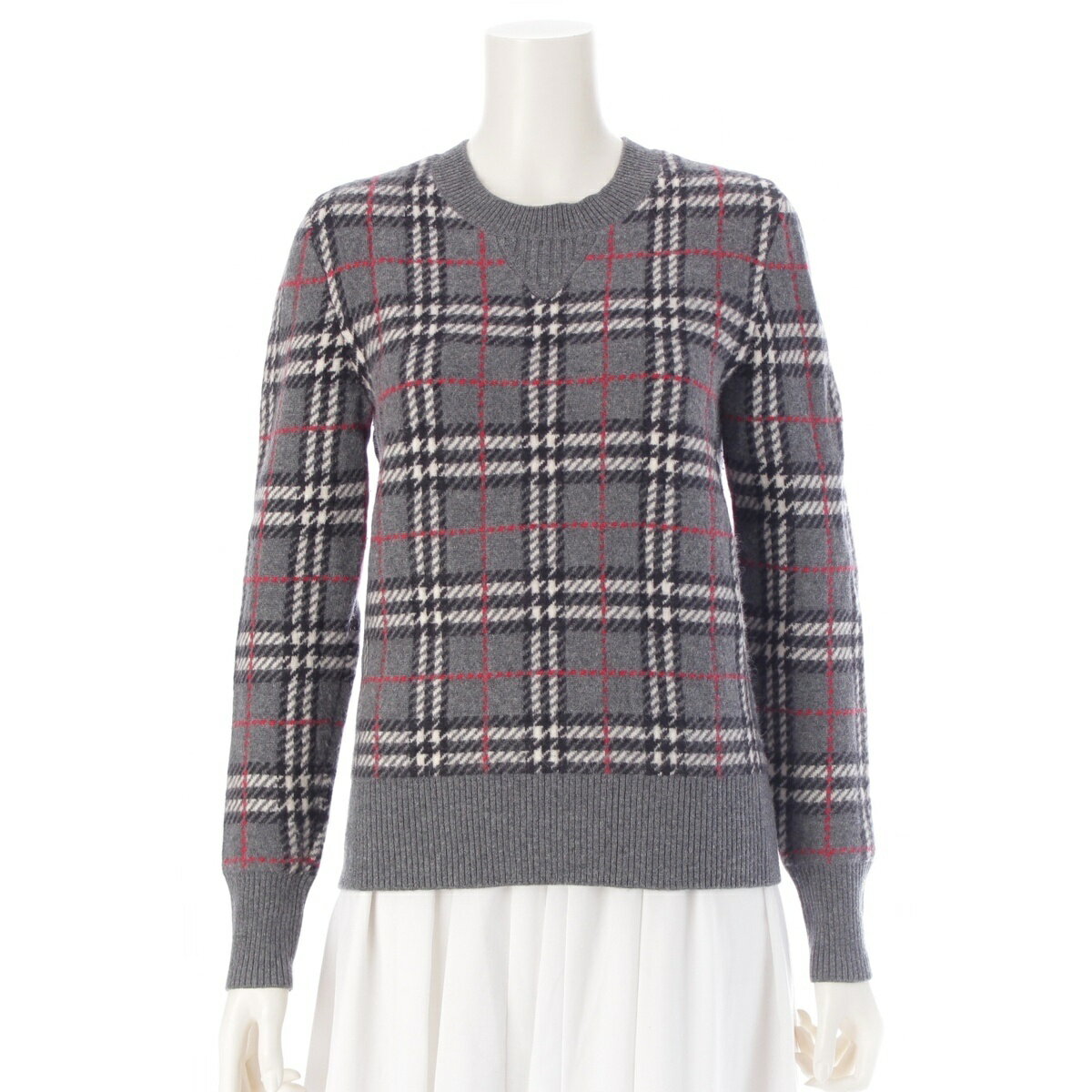 バーバリー BURBERRY カシミヤ チェック柄 ニット セーター トップス 8007927 グレー XXS【中古】【正規品保証】