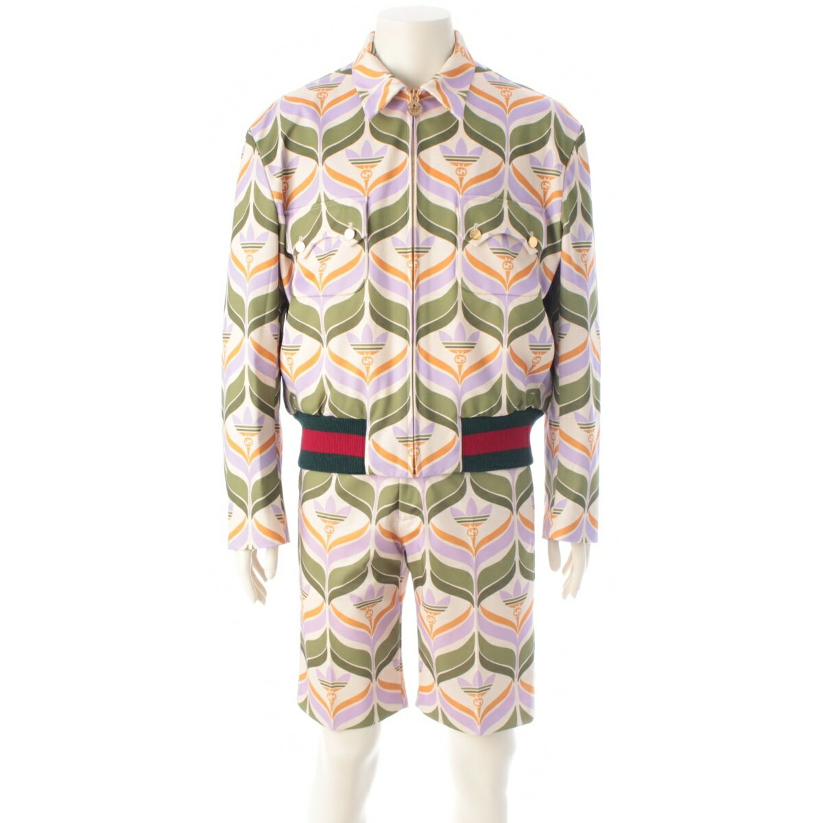 Other - グッチ GUCCI アディダス adidas トレフォイルプリント ジャケット ショート パンツセットアップ マルチカラー 46 44【中古】【正規品保証】