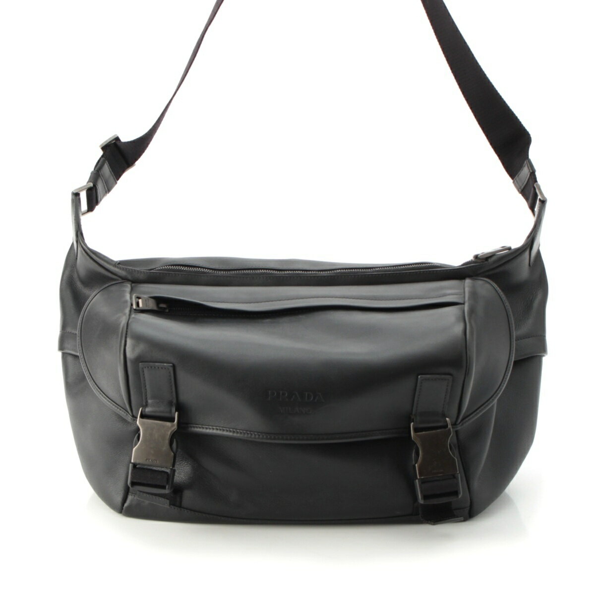 乐天商城 - プラダ PRADA レザー ショルダー メッセンジャーバッグ VA1064 ブラック【中古】【正規品保証】
