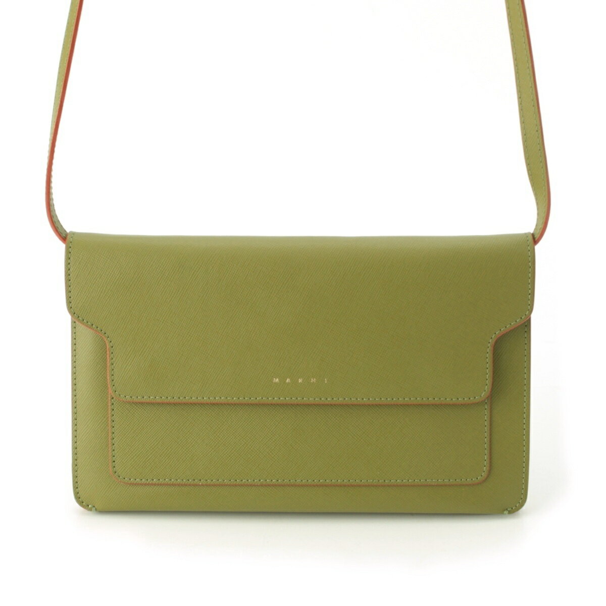 乐天商城 - マルニ MARNI レザー ポシェット クラッチ ショルダーバッグ グリーン オレンジ【中古】【正規品保証】