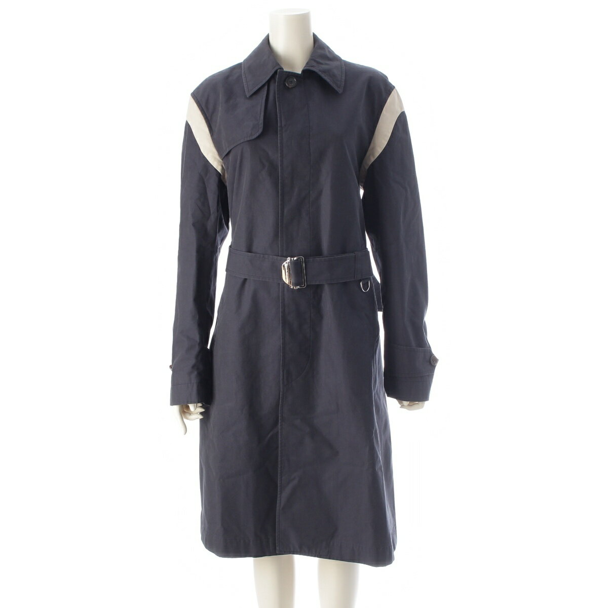 Rakuten - アレキサンダーマックイーン Alexander McQueen 21AW コットン ロゴベルト付き ステンカラーコート ネイビー 44【中古】【正規品保証】