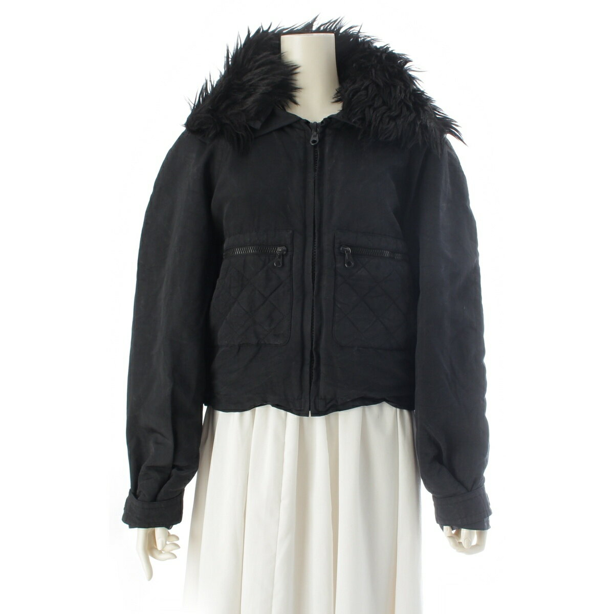Rakuten - シャネル CHANEL 90s シルク ファー付け襟 キルティング ブルゾン ジャケット ロゴ ブラック 44【中古】【正規品保証】
