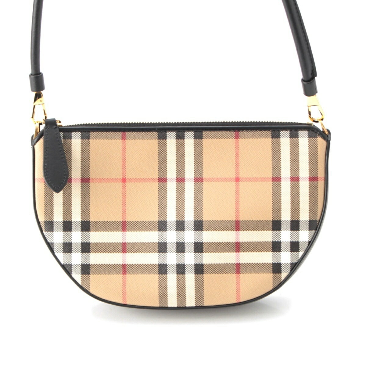 バーバリー BURBERRY ニューオリンピア NEW OLYMPIA コットンキャンバス チェック ハーフムーン 2WAY ワン ショルダーバッグ ポーチ ベージュ【中古】【正規品保証】