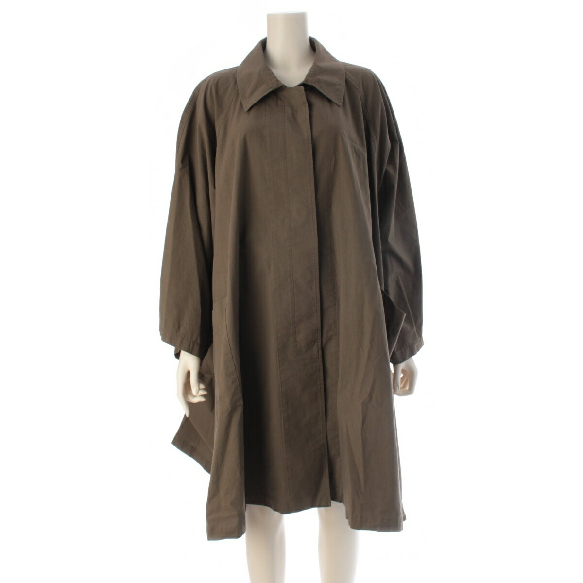 乐天商城 - ザロウ THE ROW 25SS LEINS COAT コットンポプリン オーバーサイズ ドレープ Aライン スプリング ステンカラーコート アウター 7982 W2517 オリーブ チャコール 0【中古】【正規品保証】