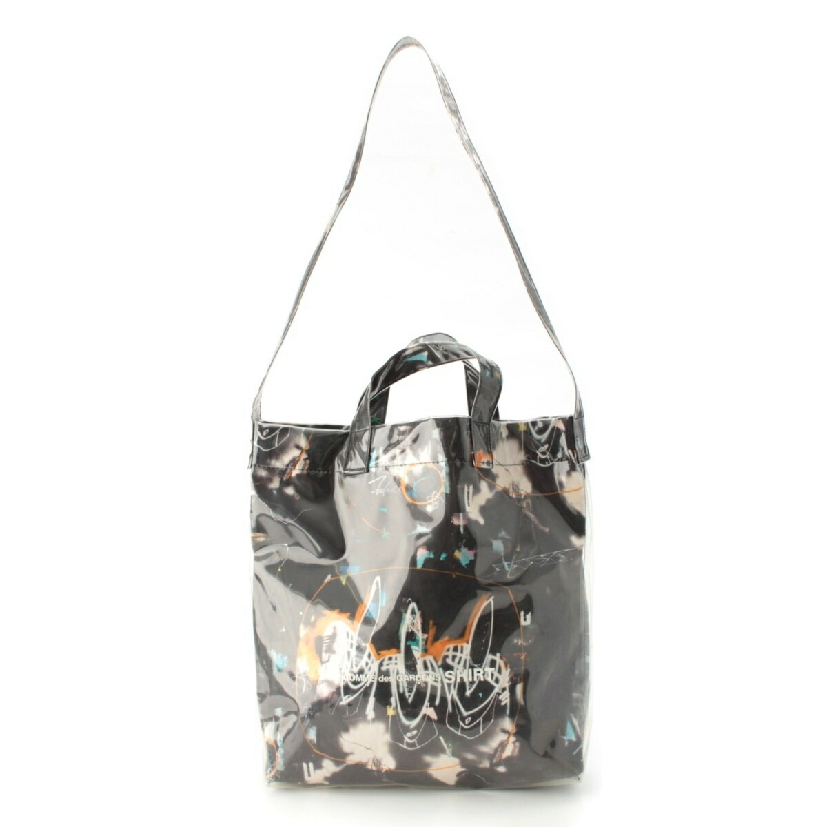 乐天商城 - コムデギャルソンシャツ COMME des GARCONS SHIRT FUTURA コットン PVC 2WAY ショルダー トートバッグ W28611 ブラック クリア【中古】【正規品保証】