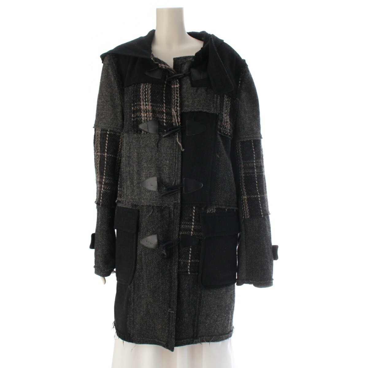 乐天商城 - コムデギャルソンシャツ COMME des GARCONS SHIRT ウール カシミヤ パッチワーク フーテッド ダッフルコート W10119 グレー M【中古】【正規品保証】