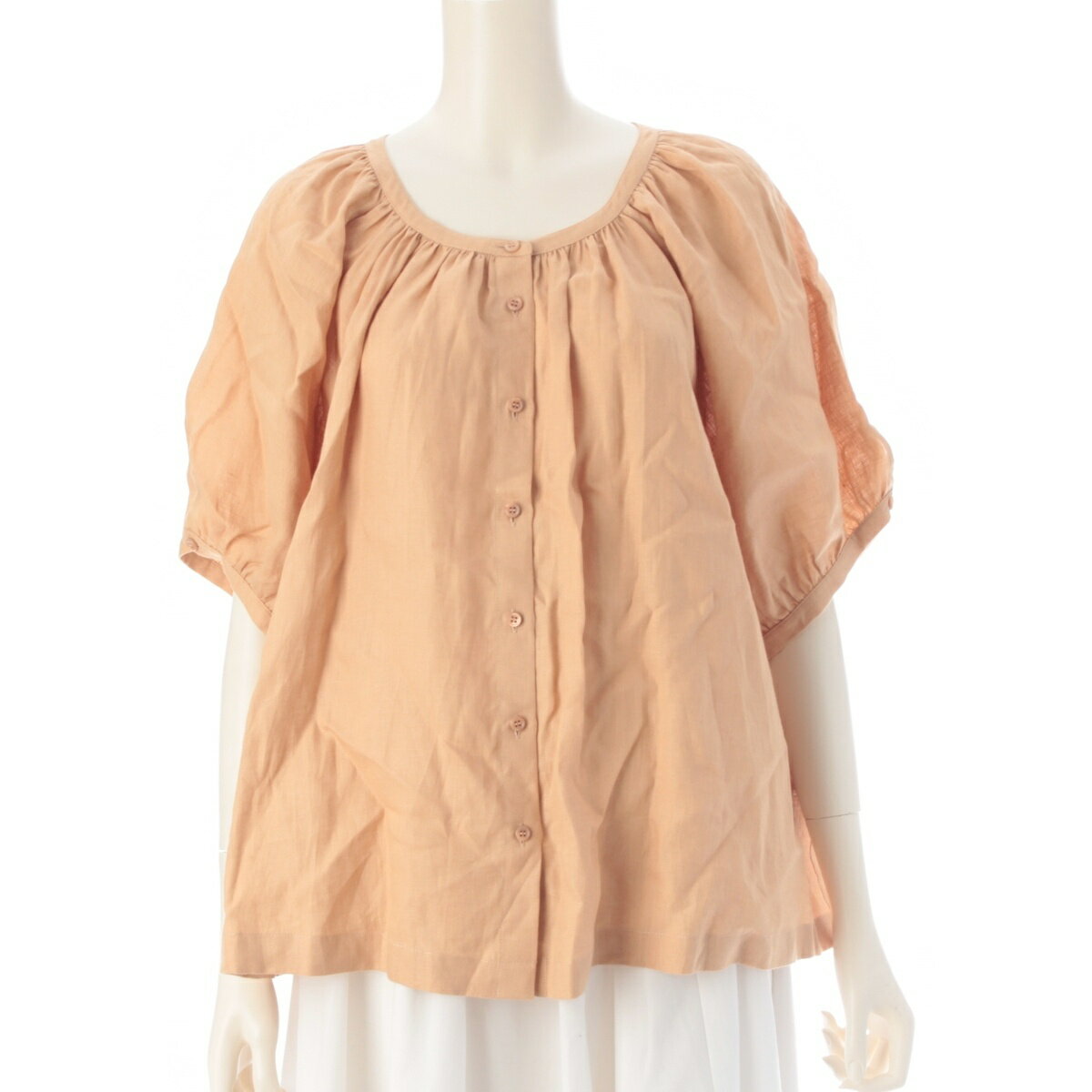 乐天商城 - ロロピアーナ Loro Piana リネン バルーンスリーブ シャツ ブラウス トップス ブラウン 42【中古】【正規品保証】