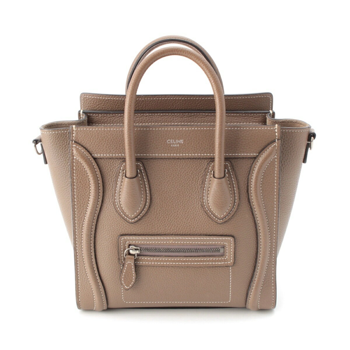 乐天商城 - セリーヌ CELINE ラゲージ ナノショッパー ドラムドカーフスキン 2WAY ショルダー ハンドバッグ グレージュ【中古】【正規品保証】