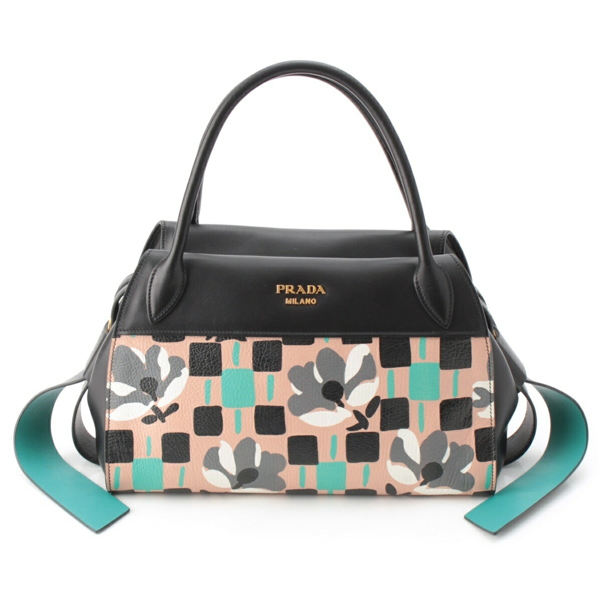 乐天商城 - プラダ PRADA MADRAS マドラス レザー ロゴ フラワー ボウリング 2way ショルダー ハンドバッグ 1BB030 マルチカラー【中古】【正規品保証】
