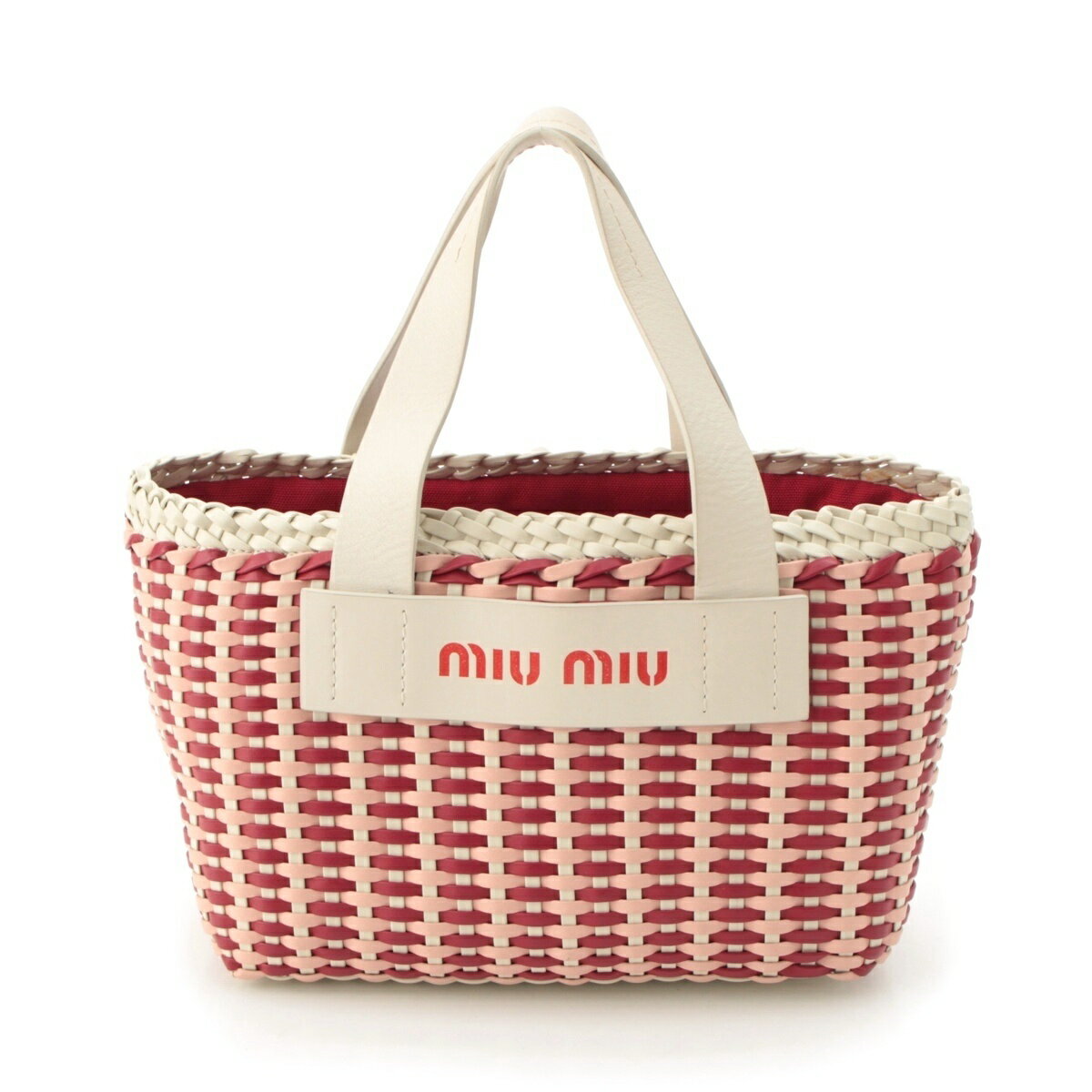 Miumiu - ミュウミュウ MIUMIU イントレッチオ レザー 編込み 2way ハンドバッグ 5BA077 ホワイト【中古】【正規品保証】