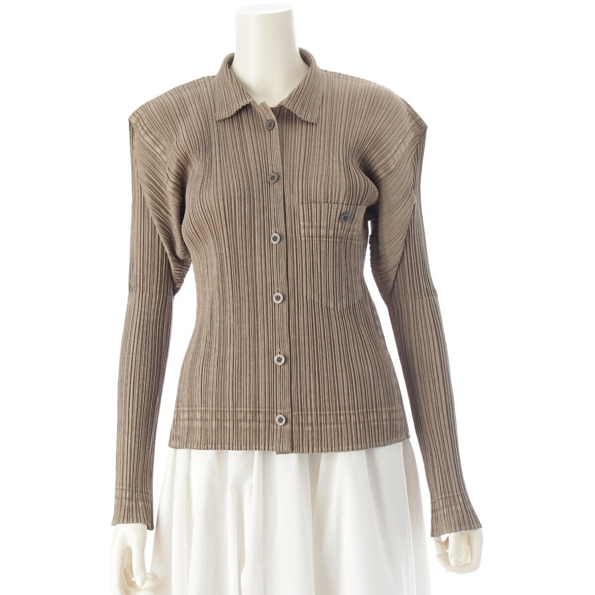 Rakuten - プリーツプリーズ イッセイミヤケ PLEATS PLEASE ISSEY プリーツ 転写 ロングスリーブ シャツ ブラウス ジャケット PP14-JJ262 ブラウン 3【中古】【正規品保証】