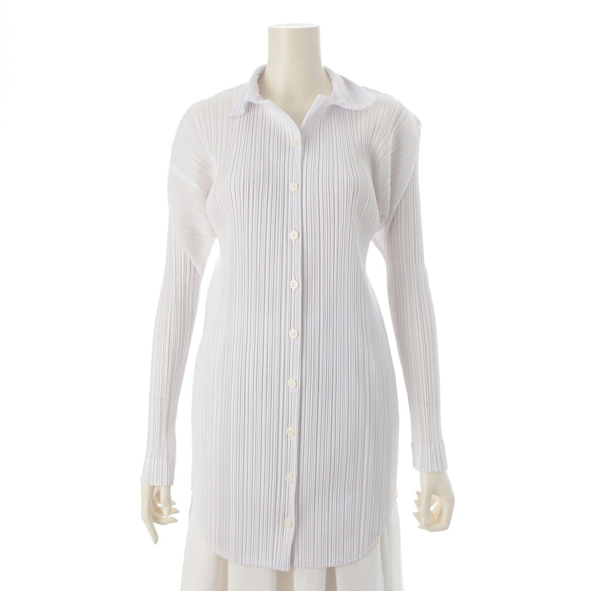 Rakuten - プリーツプリーズ イッセイミヤケ PLEATS PLEASE ISSEY プリーツ 開襟 ロングスリーブ シャツ ブラウス PP63-JJ133 ホワイト 3【中古】【正規品保証】