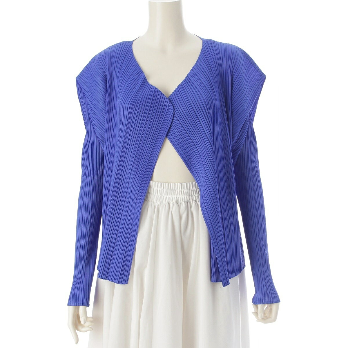 Rakuten - プリーツプリーズ イッセイミヤケ PLEATS PLEASE ISSEY プリーツ ノーカラージャケット カーディガン PP61-JD323 ブルー 4【中古】【正規品保証】