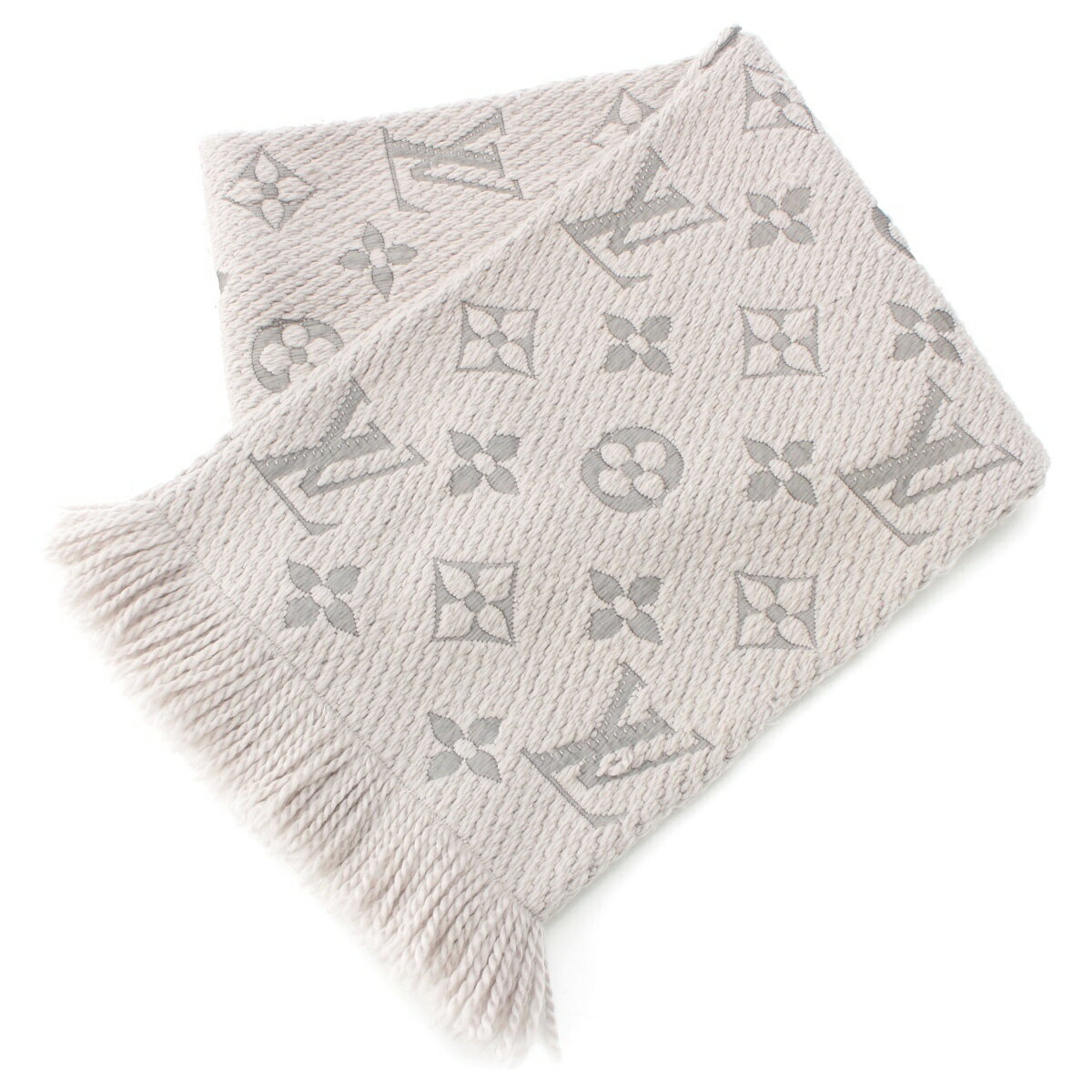 LOUIS VUITTON - ルイヴィトン LOUIS VUITTON ウール シルク エシャルプ ロゴマニア マフラー M74742 グリペルル グレー【中古】【正規品保証】