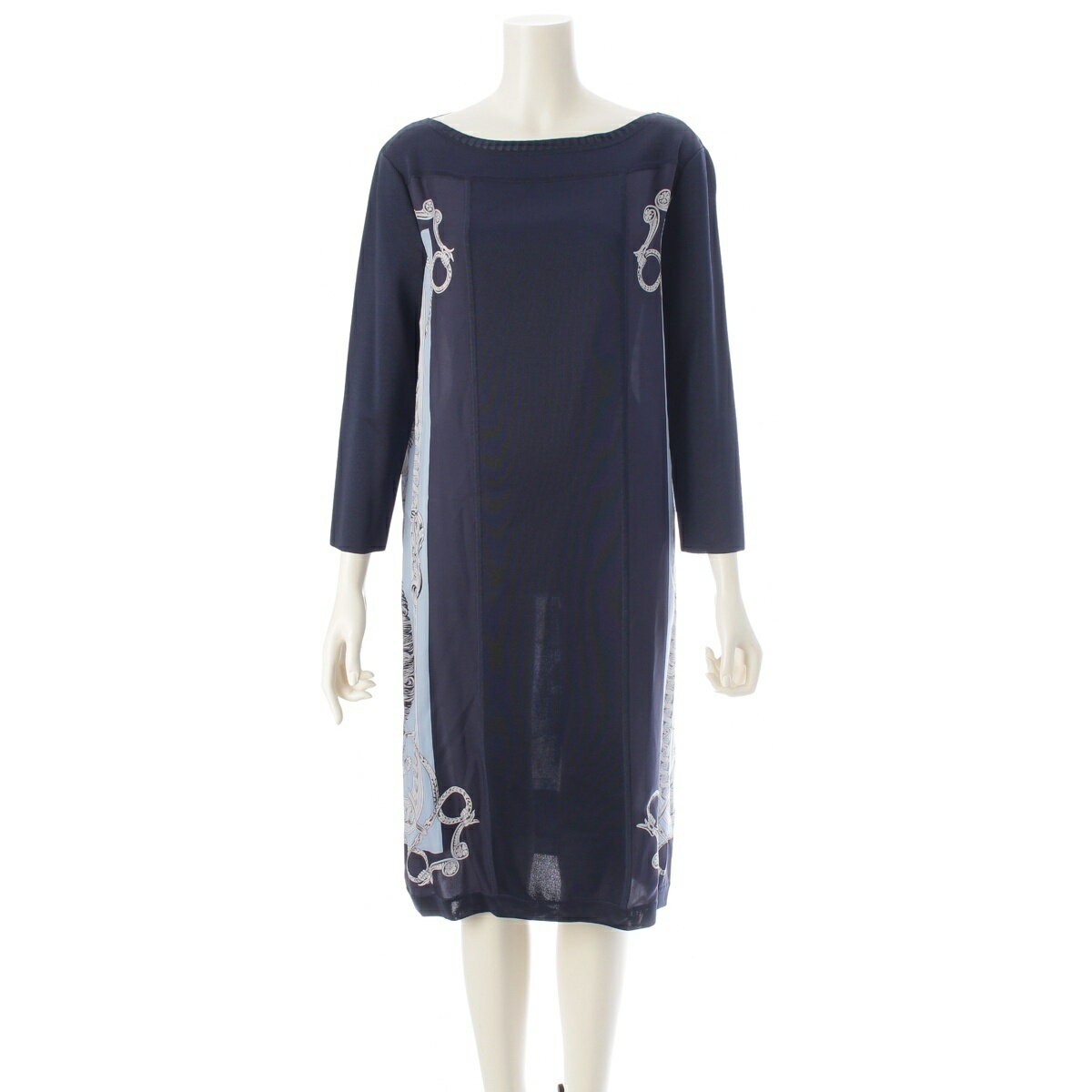 Rakuten - エルメス HERMES 20AW BRIDE DE COUR シルク ツイルレーヌ 長袖 ワンピース ネイビー 40【中古】【正規品保証】