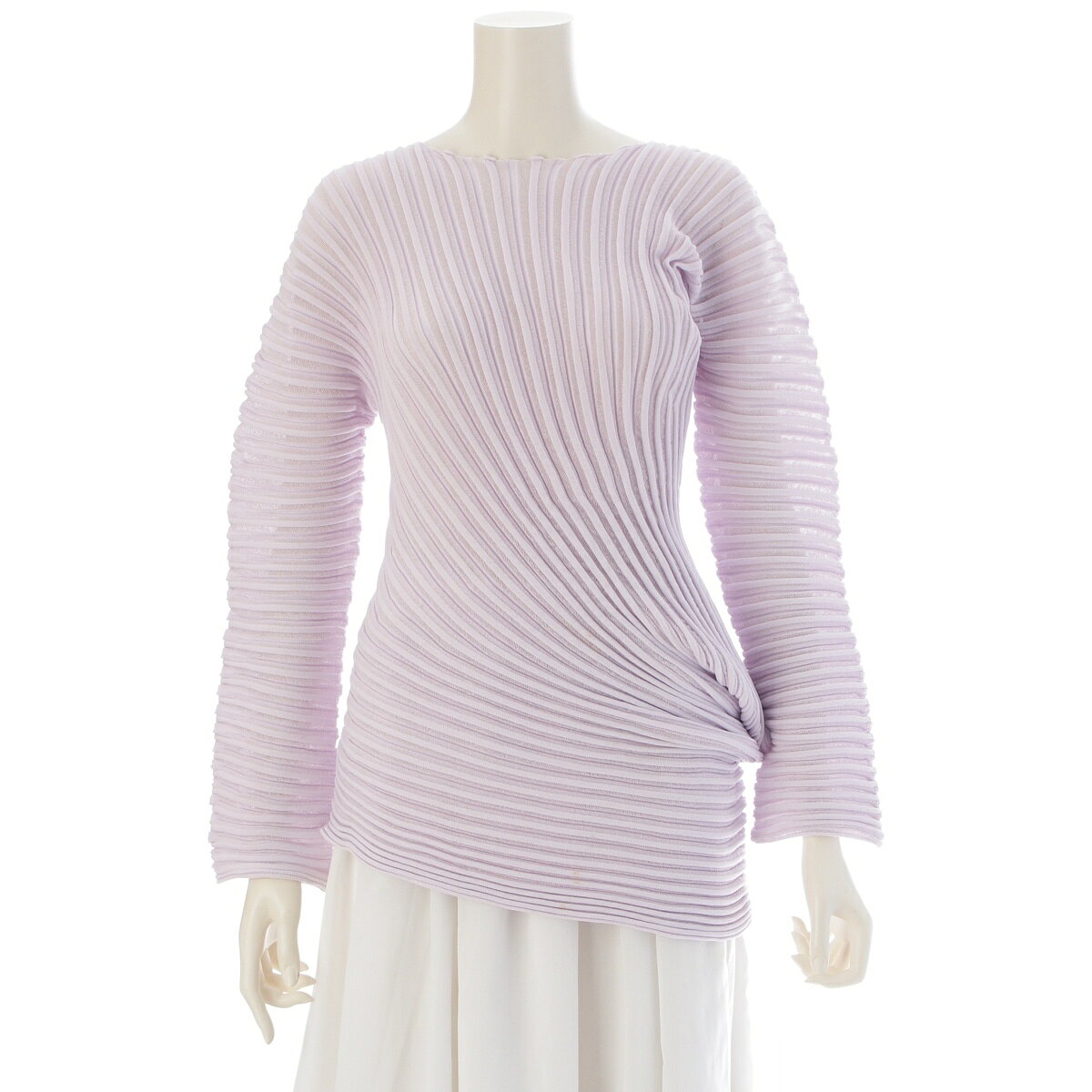 Rakuten - イッセイミヤケ ISSEY MIYAKE プリーツ アシメントリー 長袖 ニット IM51KN823 ライトピンク 2【中古】【正規品保証】