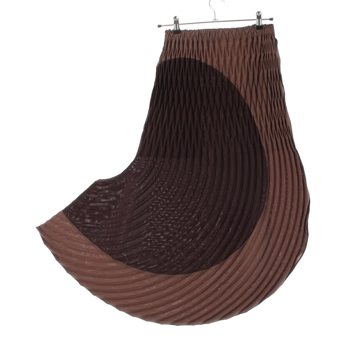 乐天商城 - イッセイミヤケ ISSEY MIYAKE ポリエステル プリーツ アシメントリー グラフィック スカート IM23FG105 ブラウン/ベージュ 2【中古】【正規品保証】