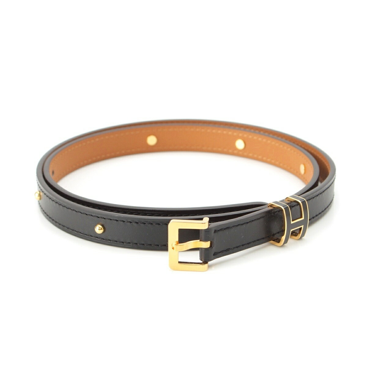 HERMES - エルメス HERMES B刻印 ポップH 15 レザー ポップアッシュ ベルト ブラック ゴールド金具 75【中古】【正規品保証】