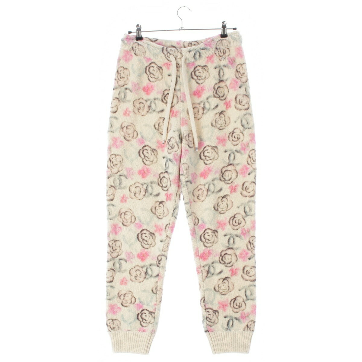 Rakuten - シャネル CHANEL 24年 ココネージュ カシミヤ シルク カメリア ココマーク ニット パンツ 花柄 P77374 ホワイト 38【中古】【正規品保証】