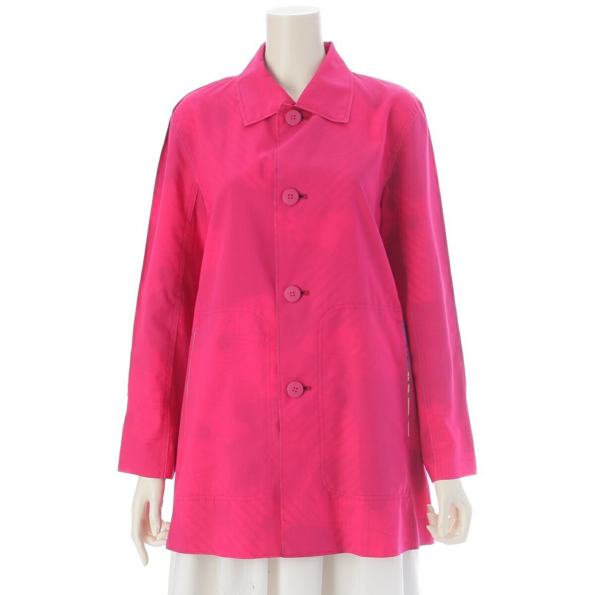 乐天商城 - プリーツプリーズ イッセイミヤケ PLEATS PLEASE ISSEY マッププリント ロングコート アウター PP27-FA201 ピンク 3【中古】【正規品保証】