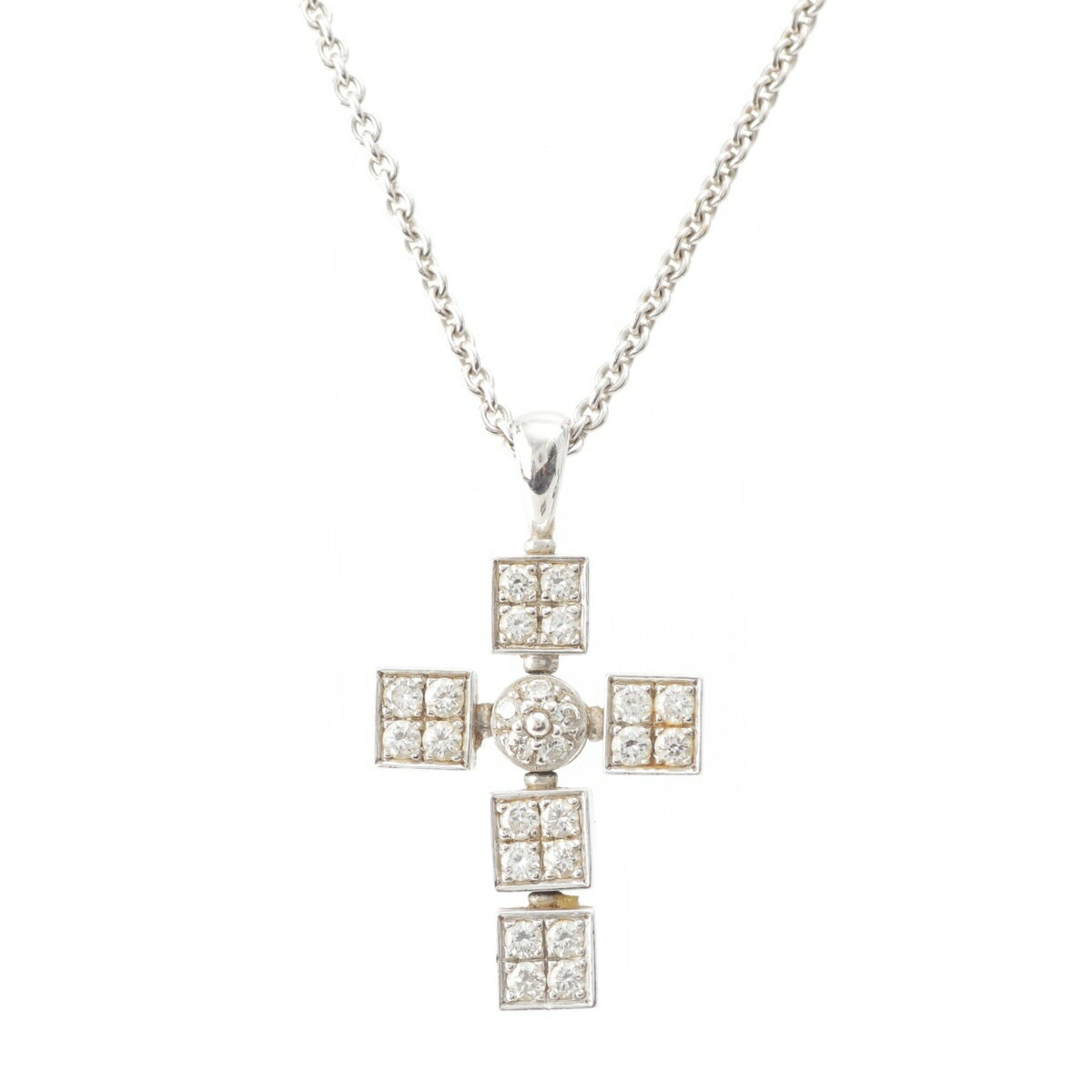 Rakuten - ブルガリ BVLGARI ルチア ダイヤ クロス 十字架 ネックレス ペンダント ジュエリー 750 シルバー 13.2g【中古】【正規品保証】