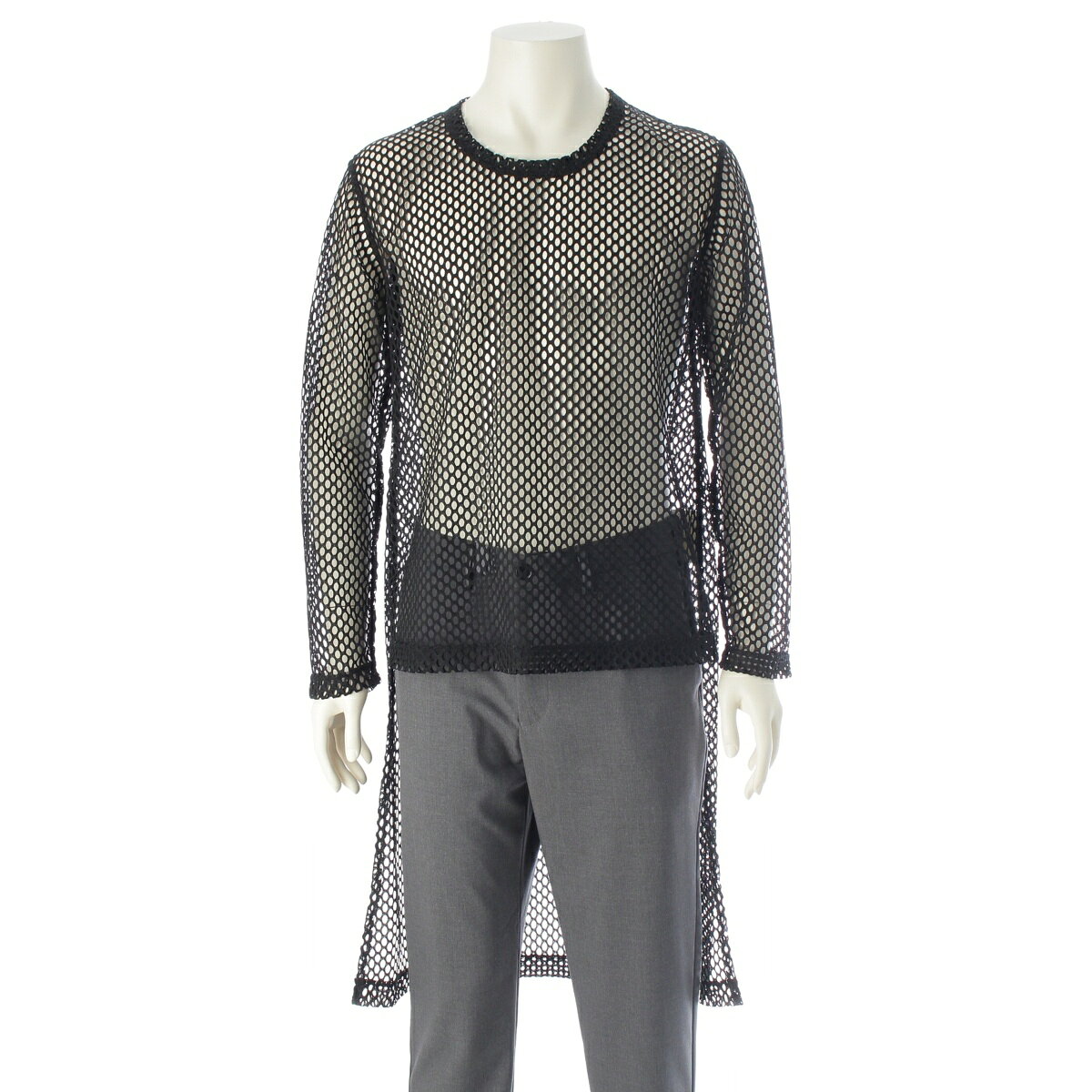 Rakuten - コムデギャルソンオムプリュス COMME des GARCONS HOMME PLUS AD2019 メッシュ ロングレングス プルオーバー デザイン カットソー PD-T051 ブラック S【中古】【正規品保証】