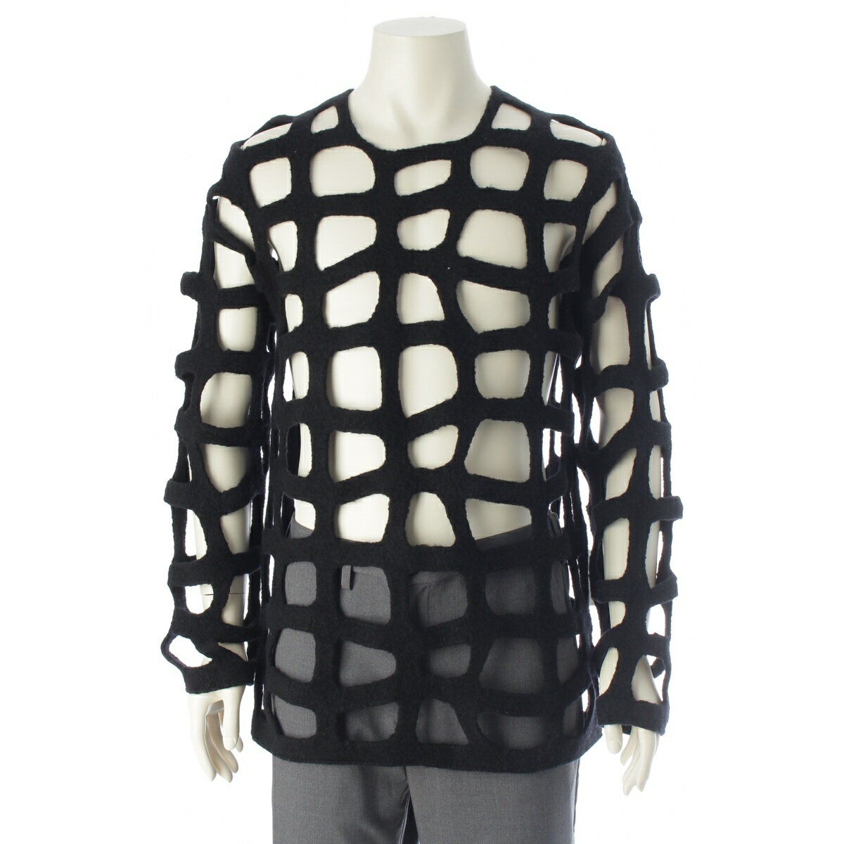 Rakuten - コムデギャルソン COMME des GARCONS AD2024 ウール 製品加工 格子 デザイン ニット セーター トップス PN-N011 ブラック M【中古】【正規品保証】