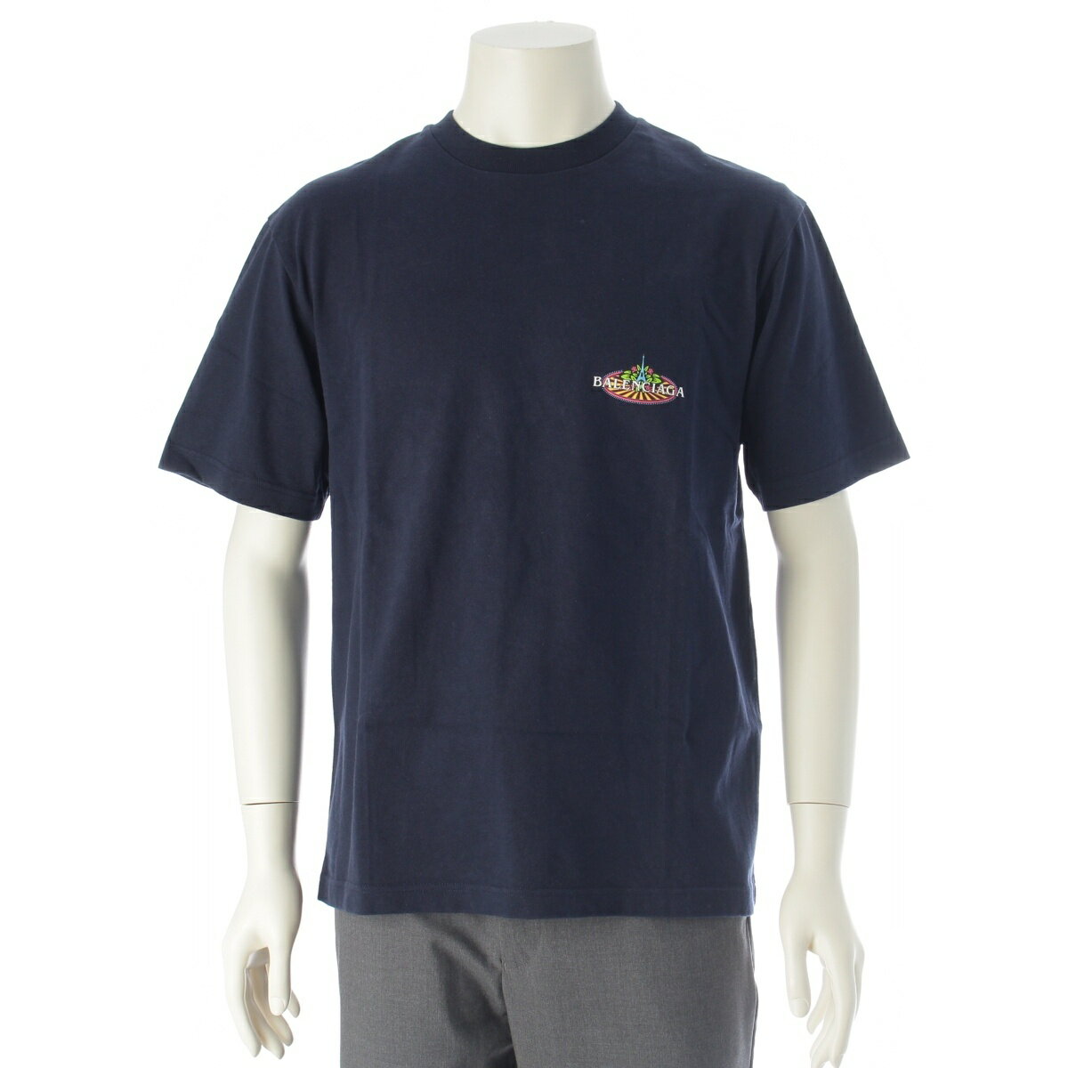 Rakuten - バレンシアガ BALENCIAGA 19年 BONJOUR ロゴ 半袖Tシャツ 594579 ネイビー XS【中古】【正規品保証】