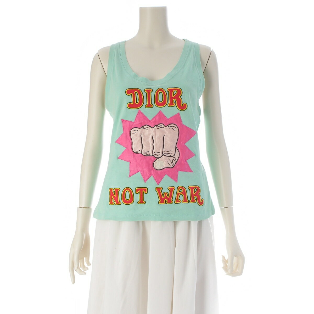 Rakuten - クリスチャンディオール Christian Dior ガリアーノ期 2005 DIOR NOT WAR ロゴ タンクトップ トップス 5E16155080 ライトグリーン 42【中古】【正規品保証】