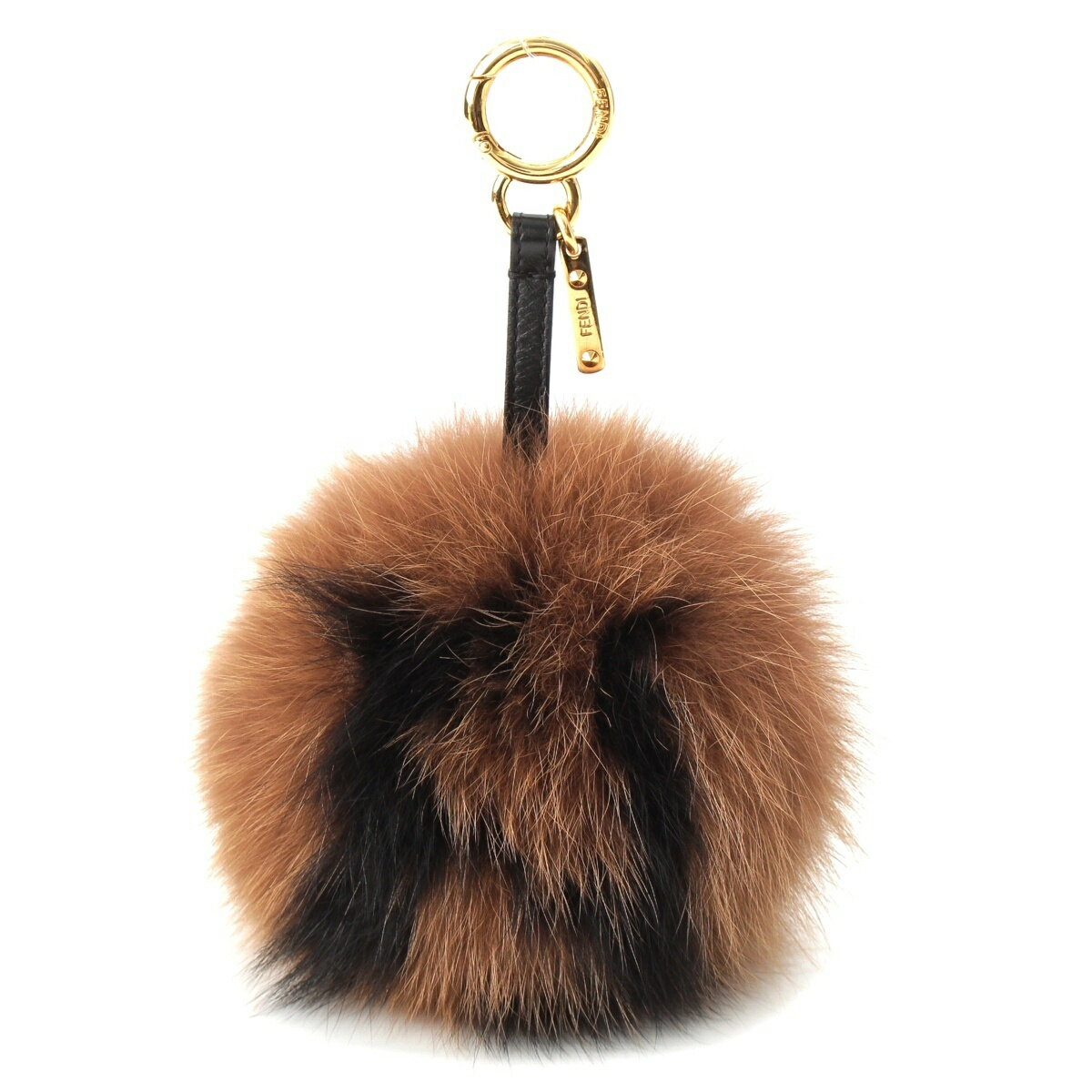 乐天商城 - フェンディ FENDI フォックスファー FFロゴ ポンポン バッグチャーム ストラップ キーホルダー 7AR683 ブラウン×ブラック【中古】【正規品保証】