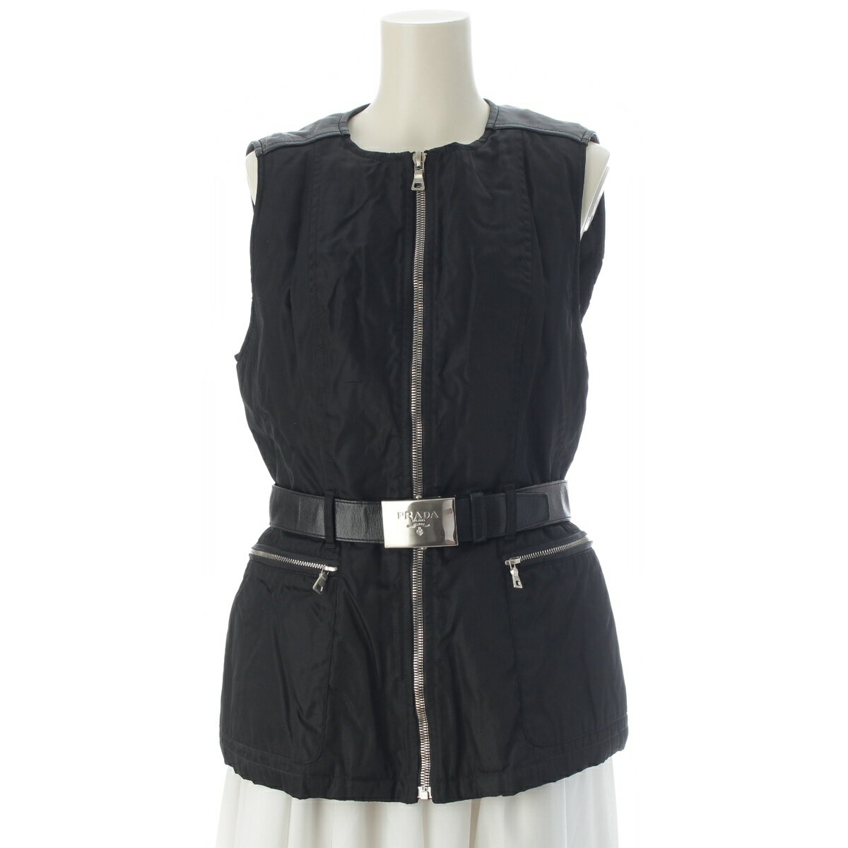 乐天商城 - プラダ PRADA ナイロン レザー ベルト付き ベスト ブラック M【中古】【正規品保証】