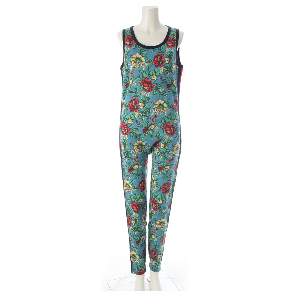 Rakuten - グッチ GUCCI 17AW ウール フローラ 花柄 シェリーライン ニット オールインワン ツナギ ジャンプスーツ 487291 ブルー×レッド M【中古】【正規品保証】
