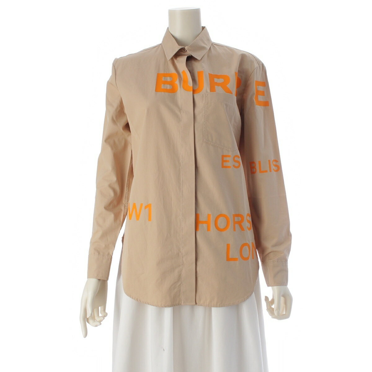 Rakuten - バーバリー BURBERRY ティッシ期 コットン ホースフェリー プリント 長袖シャツ 8029006 ベージュ 34【中古】【正規品保証】