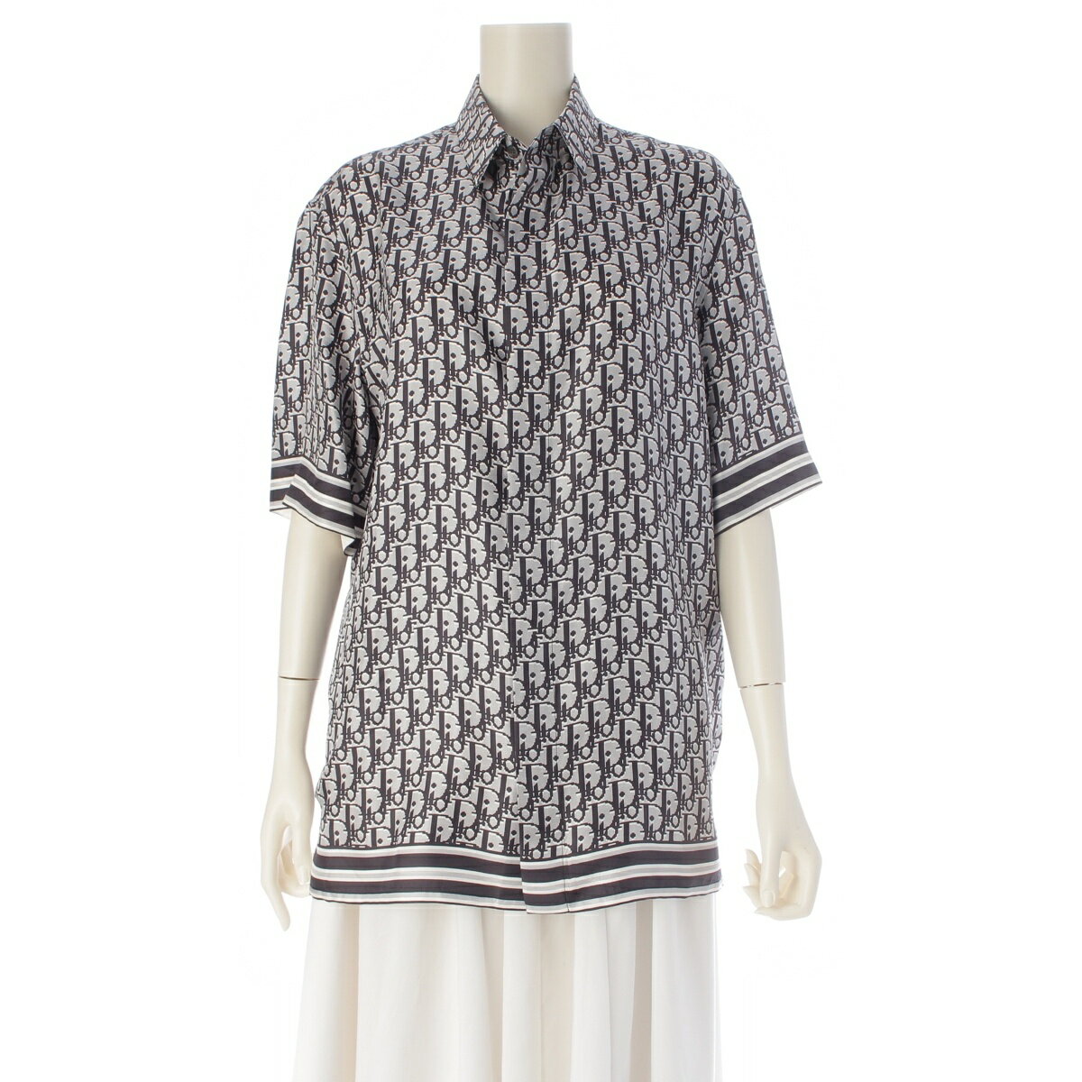 乐天商城 - クリスチャンディオール Christian Dior シルク オブリーク 半袖シャツ 193C545A4751 グレーブラック 37【中古】【正規品保証】
